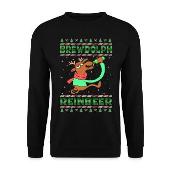 Brewdolph Reinbeer Ugly Xmas - Unisex Sweatshirt - black - Front - Alina (178cm) & Michal (187cm)
