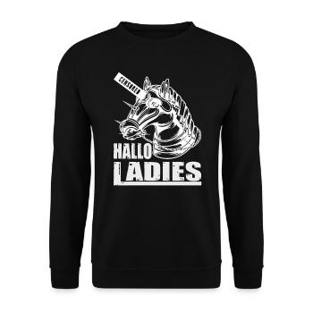 Hallo Ladies Pferdekopf Pferd Zensiert Einhorn - Unisex Pullover - Schwarz - Vorne - Alina (178cm) & Michal (187cm)