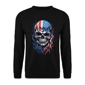 Stylish USA Skull Flag Sunglasses - Unisex Sweatshirt - black - Front - Alina (178cm) & Michal (187cm)
