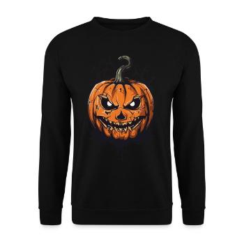 Gruselmonster Kürbis Halloween Monster Motiv - Unisex Pullover - Schwarz - Vorne - Alina (178cm) & Michal (187cm)