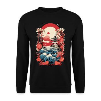 Japan Vintage: Japanese Mountain Idyll - Unisex Sweatshirt - black - Front - Alina (178cm) & Michal (187cm)