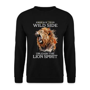 lion, tête de lion, fort, sauvage, fierté, courageux, royal, - Sweat-shirt Unisexe - noir - Devant - Alina (178cm) & Michal (187cm)