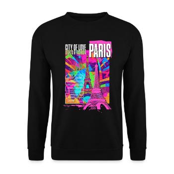 Paris, France, Ville, Horizon, Tour Eiffel, Coloré - Sweat-shirt Unisexe - noir - Devant - Alina (178cm) & Michal (187cm)