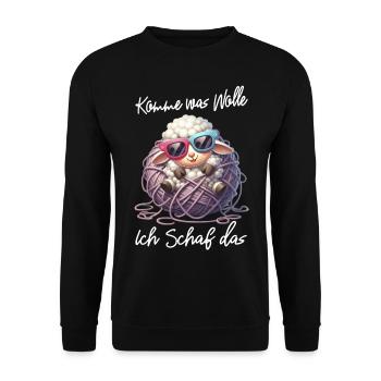 komme was wolle Schaf Wortspiel lustiger Spruch - Unisex Pullover - Schwarz - Vorne - Alina (178cm) & Michal (187cm)