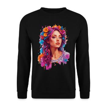 Fille aux fleurs 🌸 - Sweat-shirt Unisexe - noir - Devant - Alina (178cm) & Michal (187cm)