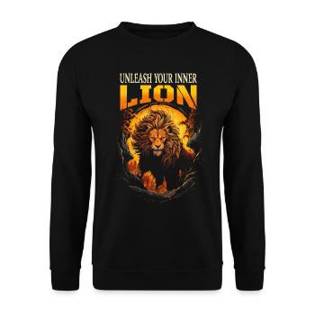 Lion, Tête de lion, Fort, Sauvage, Orgueilleux, Courageux, Royal - Sweat-shirt Unisexe - noir - Devant - Alina (178cm) & Michal (187cm)