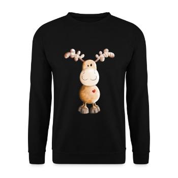Reindeer With Heart - Cute - Funny - Unisex Sweatshirt - black - Front - Alina (178cm) & Michal (187cm)