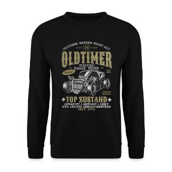 OLDTIMER WERDEN NICHT ALT 1974 50 JAHRE - Unisex Pullover - Schwarz - Vorne - Alina (178cm) & Michal (187cm)