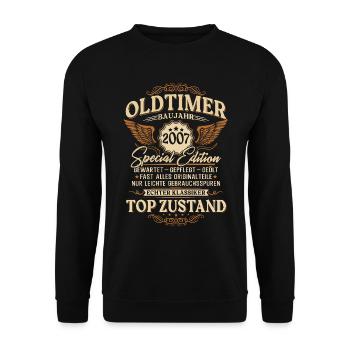 Oldtimer Baujahr 2007 Jahrgang Geburtstag Geschenk - Unisex Pullover - Schwarz - Vorne - Alina (178cm) & Michal (187cm)