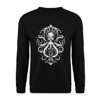 Octopus Ornament – Tattoo in White - Unisex Sweatshirt - black - Front - Alina (178cm) & Michal (187cm)