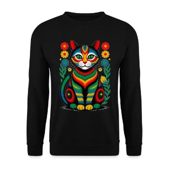 Folk Cat – L’âme colorée de la nature - Sweat-shirt Unisexe - noir - Devant - Alina (178cm) & Michal (187cm)