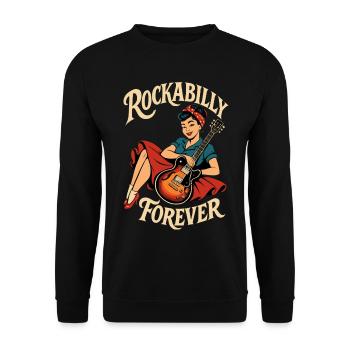 Rockabilly Revival Frau mit Gitarre - Unisex Pullover - Schwarz - Vorne - Alina (178cm) & Michal (187cm)
