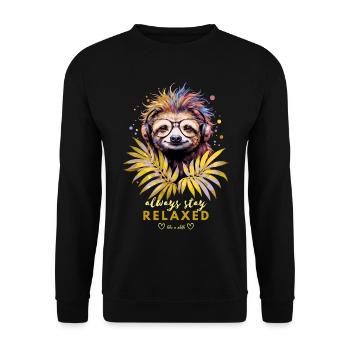 Buntes Faultier – Always Stay Relaxed - Unisex Pullover - Schwarz - Vorne - Alina (178cm) & Michal (187cm)