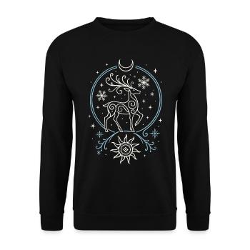 Yule Hirsch mit Sonne, Mond und Geweih - Unisex Pullover - Schwarz - Vorne - Alina (178cm) & Michal (187cm)
