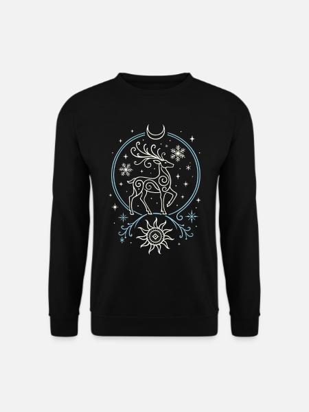 Yule Hirsch mit Sonne, Mond und Geweih - Unisex Pullover - Schwarz