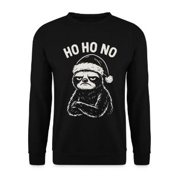 Faultier mit Santa Hut – Ho Ho No - Unisex Pullover - Schwarz - Vorne - Alina (178cm) & Michal (187cm)