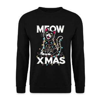 Miau Weihnachten süße Katze in Lichter gewickelt Weihnachten T-Shirt - Unisex Pullover - Schwarz - Vorne - Alina (178cm) & Michal (187cm)