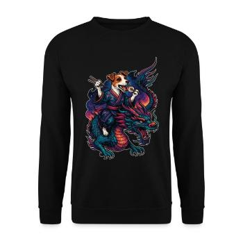 Sushi Jack Russell Terrier Kimono Drache Geschenk - Unisex Pullover - Schwarz - Vorne - Alina (178cm) & Michal (187cm)