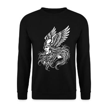 Walküre, nordische Kriegerin, Maskottchen, Wikingerfrau, - Unisex Pullover - Schwarz - Vorne - Alina (178cm) & Michal (187cm)