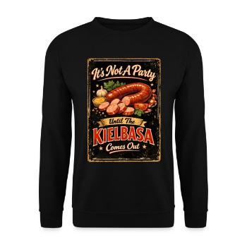 Retro Kielbasa Party – Saucisse polonaise vintage - Sweat-shirt Unisexe - noir - Devant - Alina (178cm) & Michal (187cm)