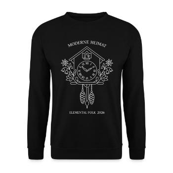 Modern Home Cuckoo Clock Elemental Folk - Unisex Sweatshirt - black - Front - Alina (178cm) & Michal (187cm)