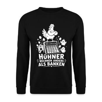 Hühner rechnen anders als Banken - Unisex Pullover - Schwarz - Vorne - Alina (178cm) & Michal (187cm)