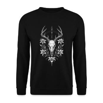 Dark Floral Deer Skull | Gothic Lily Alternative - Unisex Pullover - Schwarz - Vorne - Alina (178cm) & Michal (187cm)