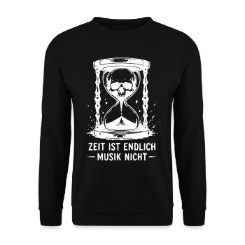Zeitlose Musik im Totenkopf-Sanduhr - Unisex Pullover - Schwarz - Vorne - Alina (178cm) & Michal (187cm)
