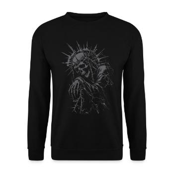 Untoter Priester mit Dornenkrone Gothic  - Unisex Pullover - Schwarz - Vorne - Alina (178cm) & Michal (187cm)