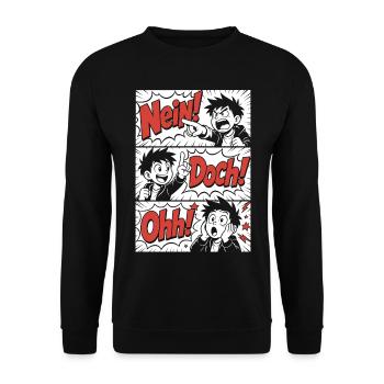 Nein Doch Ohh – Kultiger deutscher Spruch - Unisex Pullover - Schwarz - Vorne - Alina (178cm) & Michal (187cm)