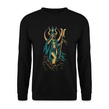 Mondgöttin mit Katzen - Unisex Pullover - Schwarz - Vorne - Alina (178cm) & Michal (187cm)