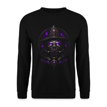 Verzierte lila okkulte dunkle Maske – Halloween - Unisex Pullover - Schwarz - Vorne - Alina (178cm) & Michal (187cm)