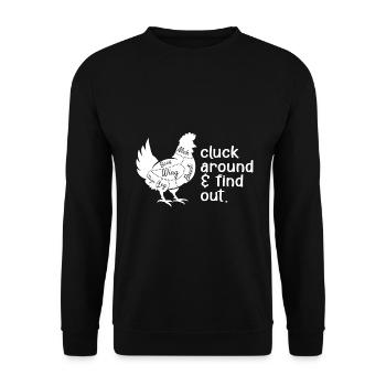 Gackern Sie herum & finden Sie es heraus Hühnchen - Unisex Pullover - Schwarz - Vorne - Alina (178cm) & Michal (187cm)
