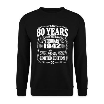 80 ans - né en février 1942 - Sweat-shirt Unisexe - noir - Devant - Alina (178cm) & Michal (187cm)