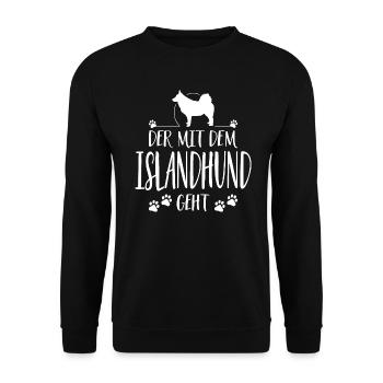 DER MIT ISLANDHUND GEHT Hundespruch Hunde Spruch - Unisex Pullover - Schwarz - Vorne - Alina (178cm) & Michal (187cm)