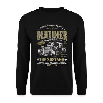 OLDTIMER WERDEN NICHT ALT 1954 70 JAHRE - Unisex Pullover - Schwarz - Vorne - Alina (178cm) & Michal (187cm)