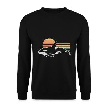 Retro Orca Wal Schwertwal Killerwal Orka - Unisex Pullover - Schwarz - Vorne - Alina (178cm) & Michal (187cm)