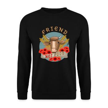 Kuh Bauernhof Vegan Friend not Food - Unisex Pullover - Schwarz - Vorne - Alina (178cm) & Michal (187cm)