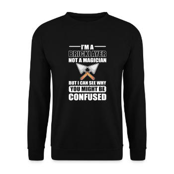 Ich bin Maurer, nicht Zauberer - Unisex Pullover - Schwarz - Vorne - Alina (178cm) & Michal (187cm)