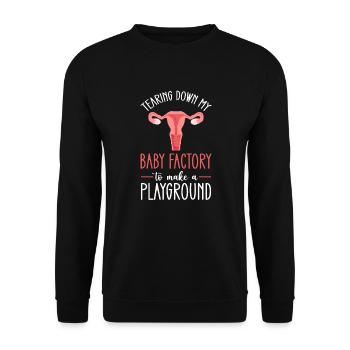 Meine Babyfactory Abreißen, Um Einen Spielplatz Zu - Unisex Pullover - Schwarz - Vorne - Alina (178cm) & Michal (187cm)