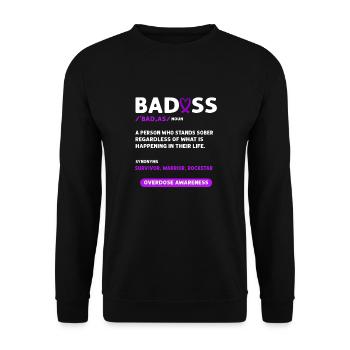 Lila Schleife. Überdosis-bewusstsein - Unisex Pullover - Schwarz - Vorne - Alina (178cm) & Michal (187cm)