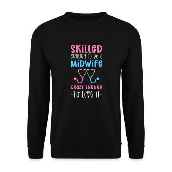 Geburtshelferin. Geburtshelferin Und Hebamme. Ob - Unisex Pullover - Schwarz - Vorne - Alina (178cm) & Michal (187cm)