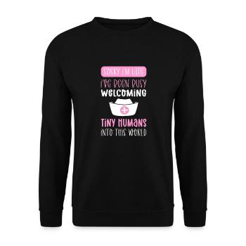 Krankenschwester Und Hebamme Für Geburtshilfe. Ob - Unisex Pullover - Schwarz - Vorne - Alina (178cm) & Michal (187cm)