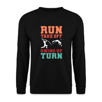 Run Take Off Swing Up Turn. Saut à la perche. - Sweat-shirt Unisexe - noir - Devant - Alina (178cm) & Michal (187cm)