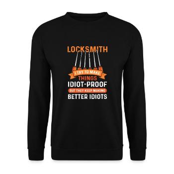 Retro Lock Picking, Schlüsseldienst - Unisex Pullover - Schwarz - Vorne - Alina (178cm) & Michal (187cm)