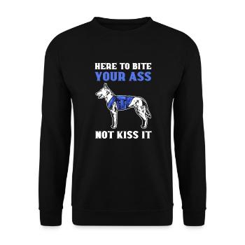 Hier Um Dir In Den Arsch Zu Beißen. Nicht Um Ihn - Unisex Pullover - Schwarz - Vorne - Alina (178cm) & Michal (187cm)