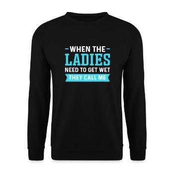 Les dames m’appellent. Nettoyeur de piscine. Pool Guy - Sweat-shirt Unisexe - noir - Devant - Alina (178cm) & Michal (187cm)
