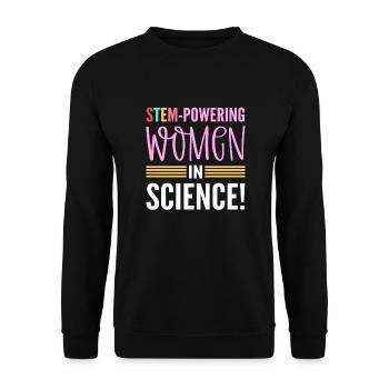 Stem-powering Women In Science. Steminist - Unisex Pullover - Schwarz - Vorne - Alina (178cm) & Michal (187cm)