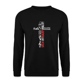 Jésus et la harpe. Harpe fille. Harpiste. - Sweat-shirt Unisexe - noir - Devant - Alina (178cm) & Michal (187cm)