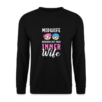 Hebamme. Das Innere Kind Zum Vorschein Bringen. - Unisex Pullover - Schwarz - Vorne - Alina (178cm) & Michal (187cm)